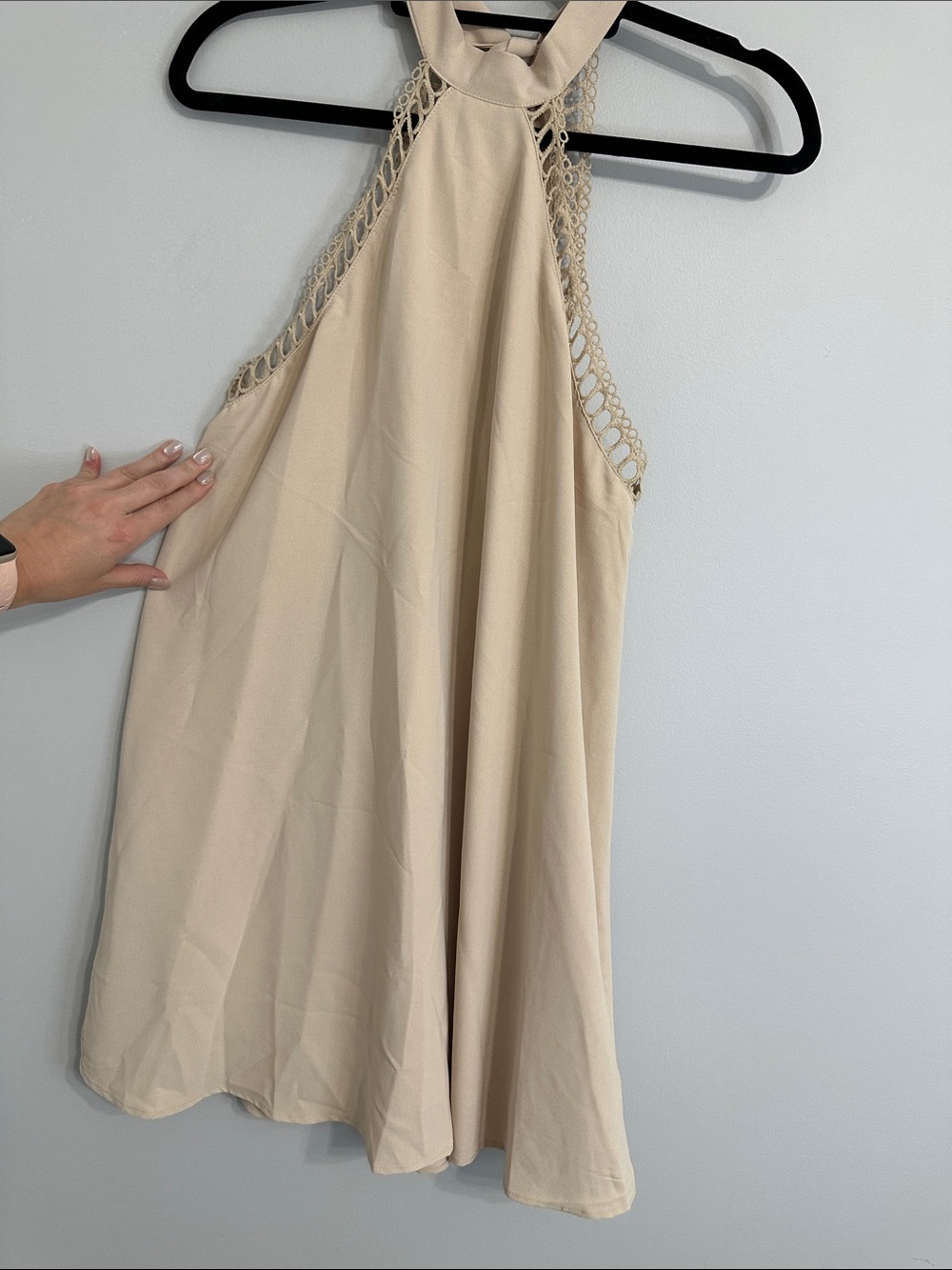 NWOT Cupshe Cream Halter Mini Dress with Crochet Trim